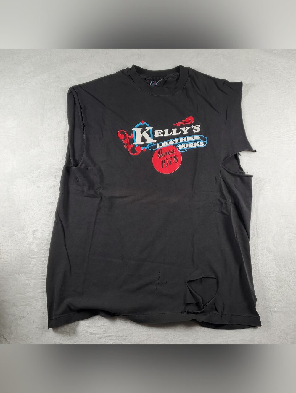 VTG 90s Kelly's Leatherworks T-shirt Made In USA Single-Stitch Lg ALTERED READ